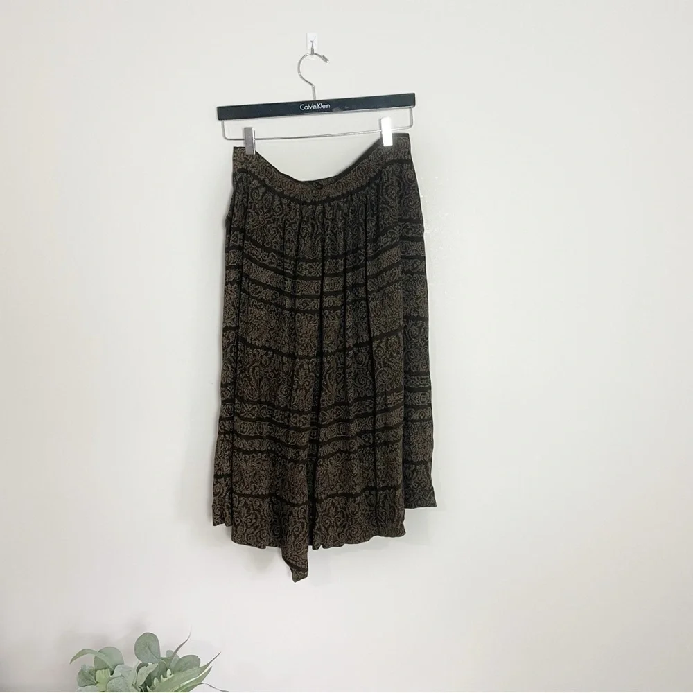 [Jones New York] Vintage 100% Rayon Brown Printed Maxi Wrap Skirt